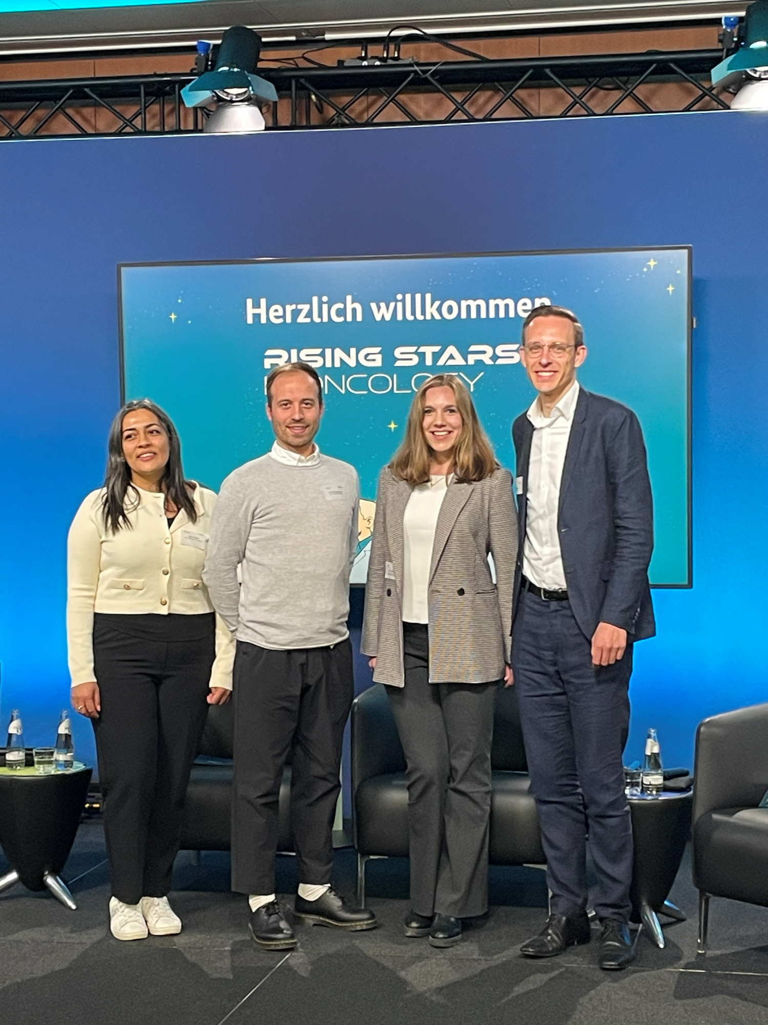 <p>Left to right: <strong>Abir Hussein</strong> from Leibniz Institute for Immunotherapy in Regensburg, postdoctoral researcher <strong>Lennart Versemann</strong> from the University Medical Center Göttingen, postdoctoral researcher and scientific project coordinator of Saturn3 <strong>Vivien Ullrich</strong> from the University Hospital Essen and surgical resident <strong>Karl Knipper</strong> from the University Hospital Cologne.</p>
